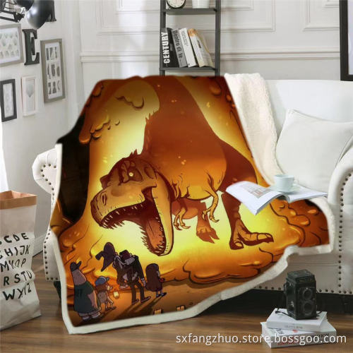 New design sherpa soft warm furry custom printed dinosaur flannel blanket